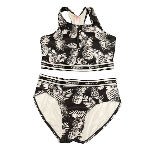Justice Swim Justice Girls Bathing Suit Black White Pineapple Print Size Xl 2 Piece Euc Poshmark